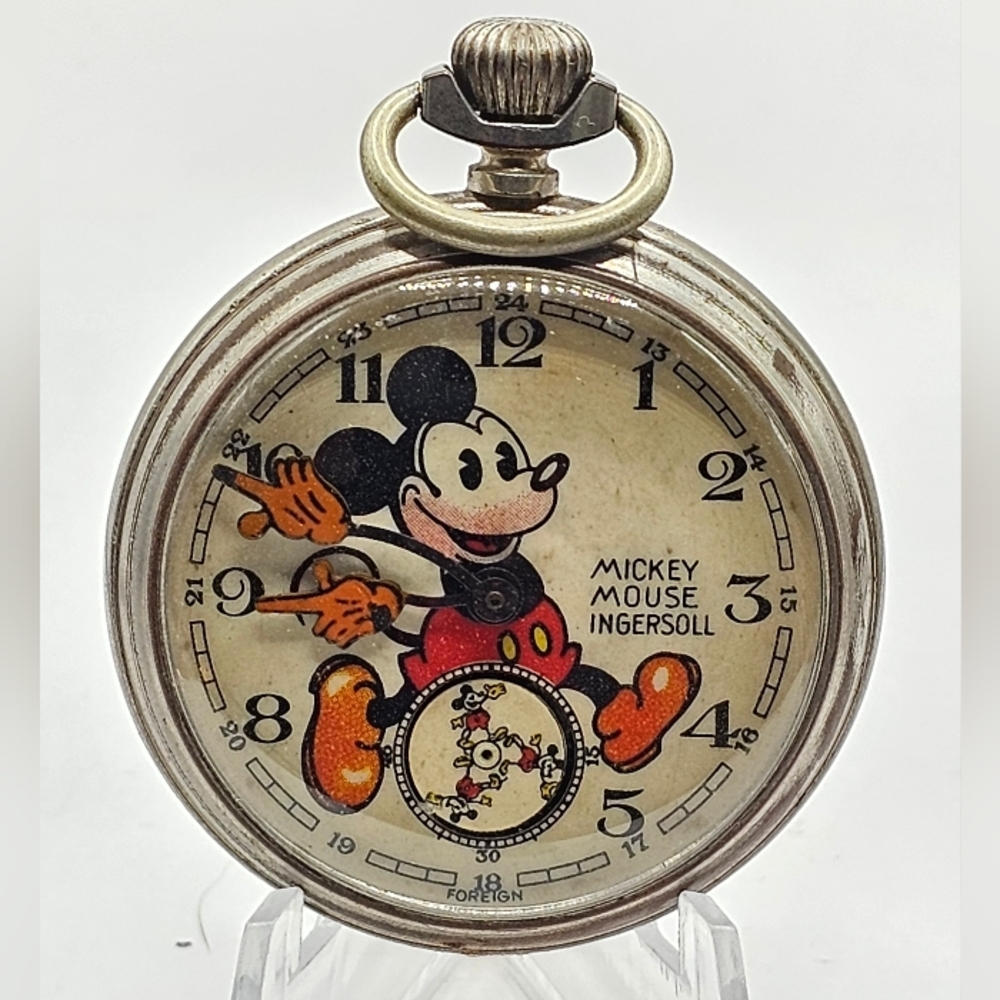 1930s Ingraham 1st Edition British Mickey Mouse Pocket Watch Running